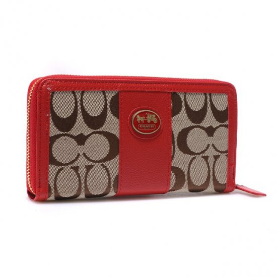 Coach Zippy In Signature Large Red Wallets BLS Coach Zippy In Signature Large Red Wallets BLS